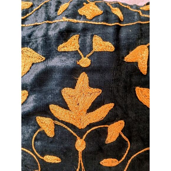 Decor Pillow DOWN 16" Blue VELVET w Gold Embroidery Exotic Fleur de Lis Regency - Picture 6 of 12